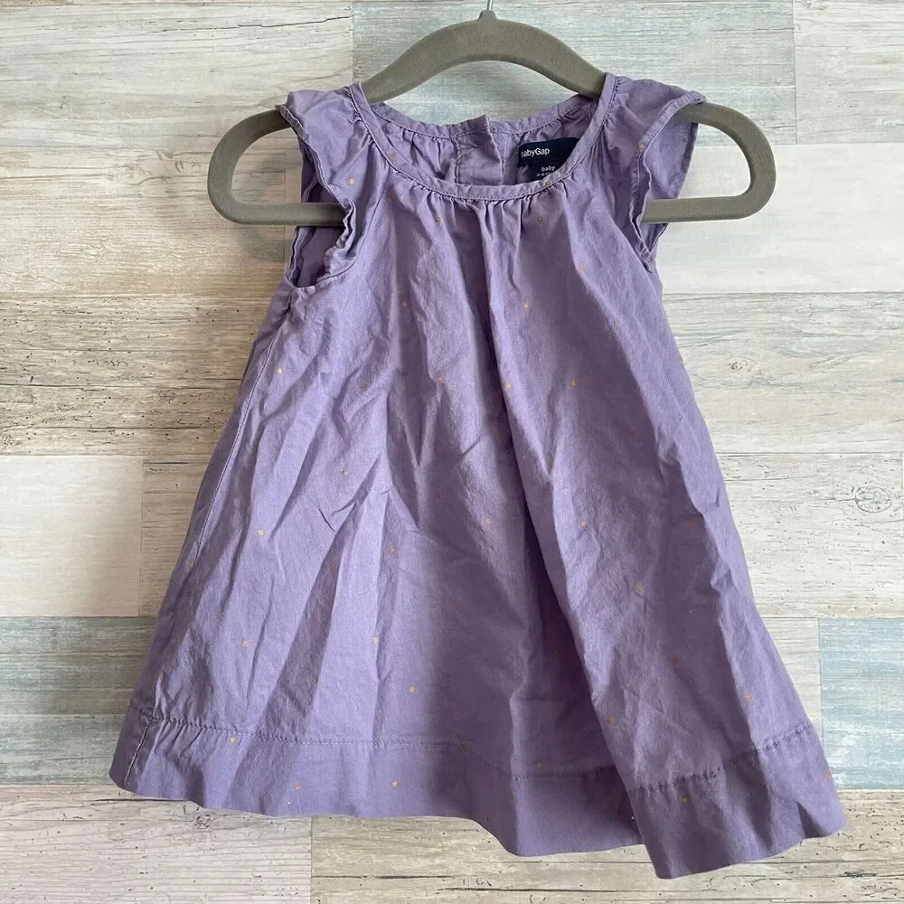 Baby GAP Gold Foil Polka Dot Swing Dress Purple Baby Girl 3-6 Months 3-6M